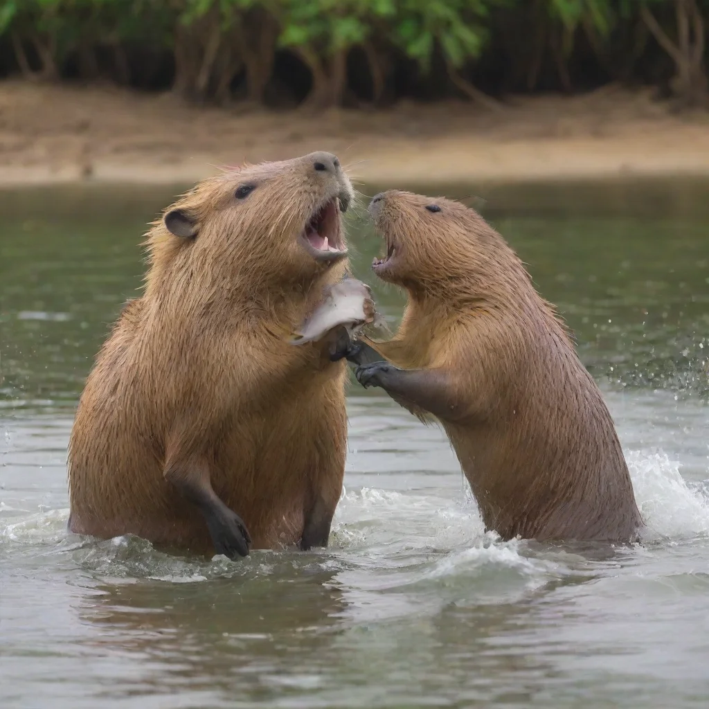aicapybara fighting with shark