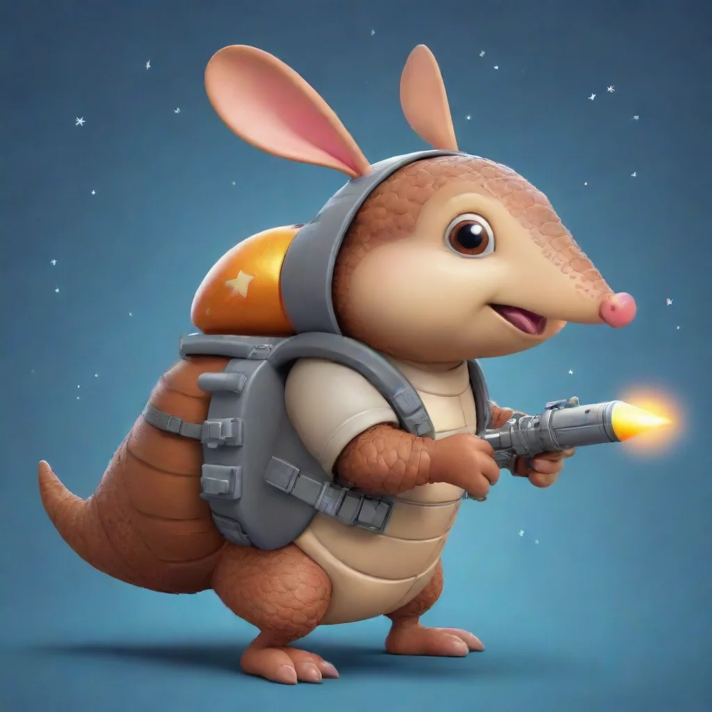 aicartoon armadillo wearing a rocket pack