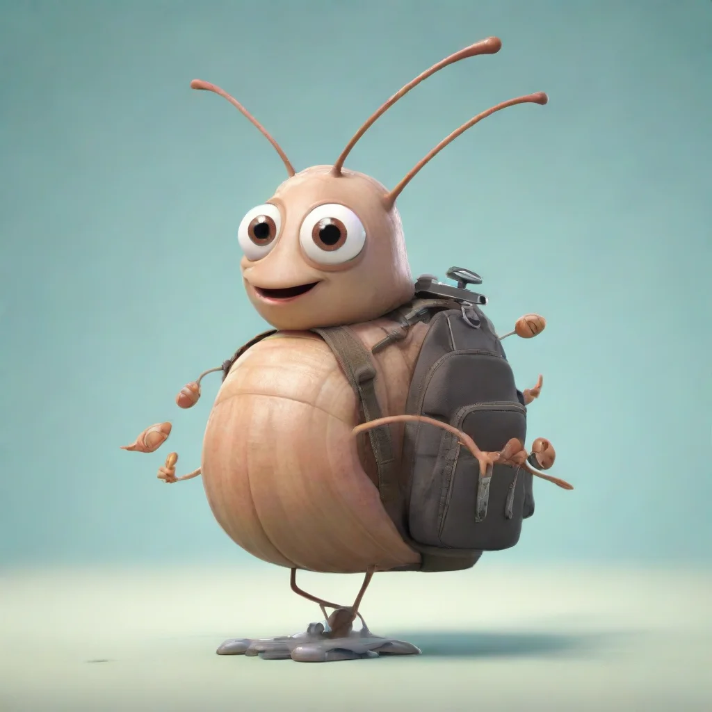 aicartoon snail wearing a backpack with helicopter blades coming out of the top of it
