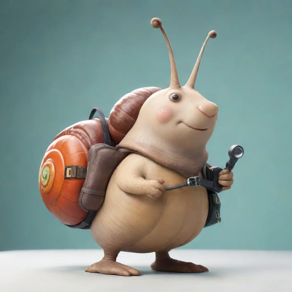 aicartoon snail wearing a helicopter backpack