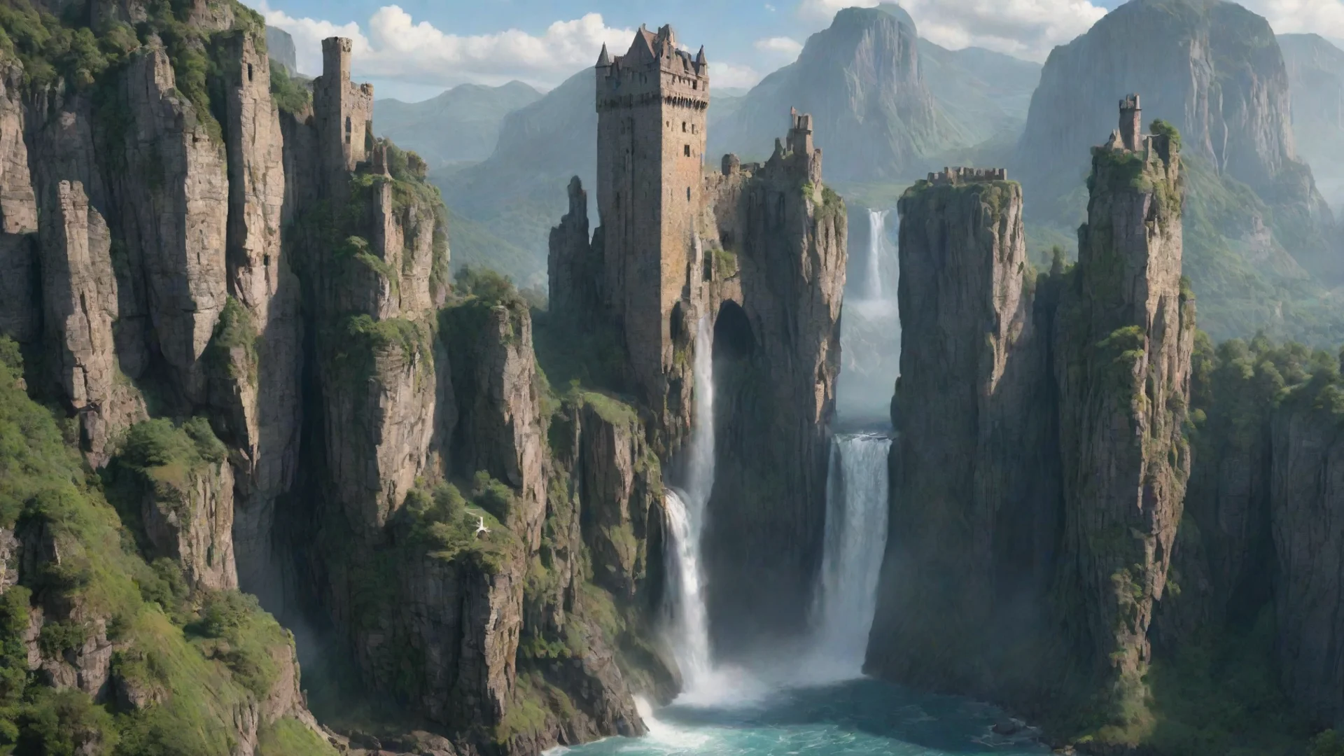 aicastle huge cliffs waterfalls relaxing environment hd aesthetic wide