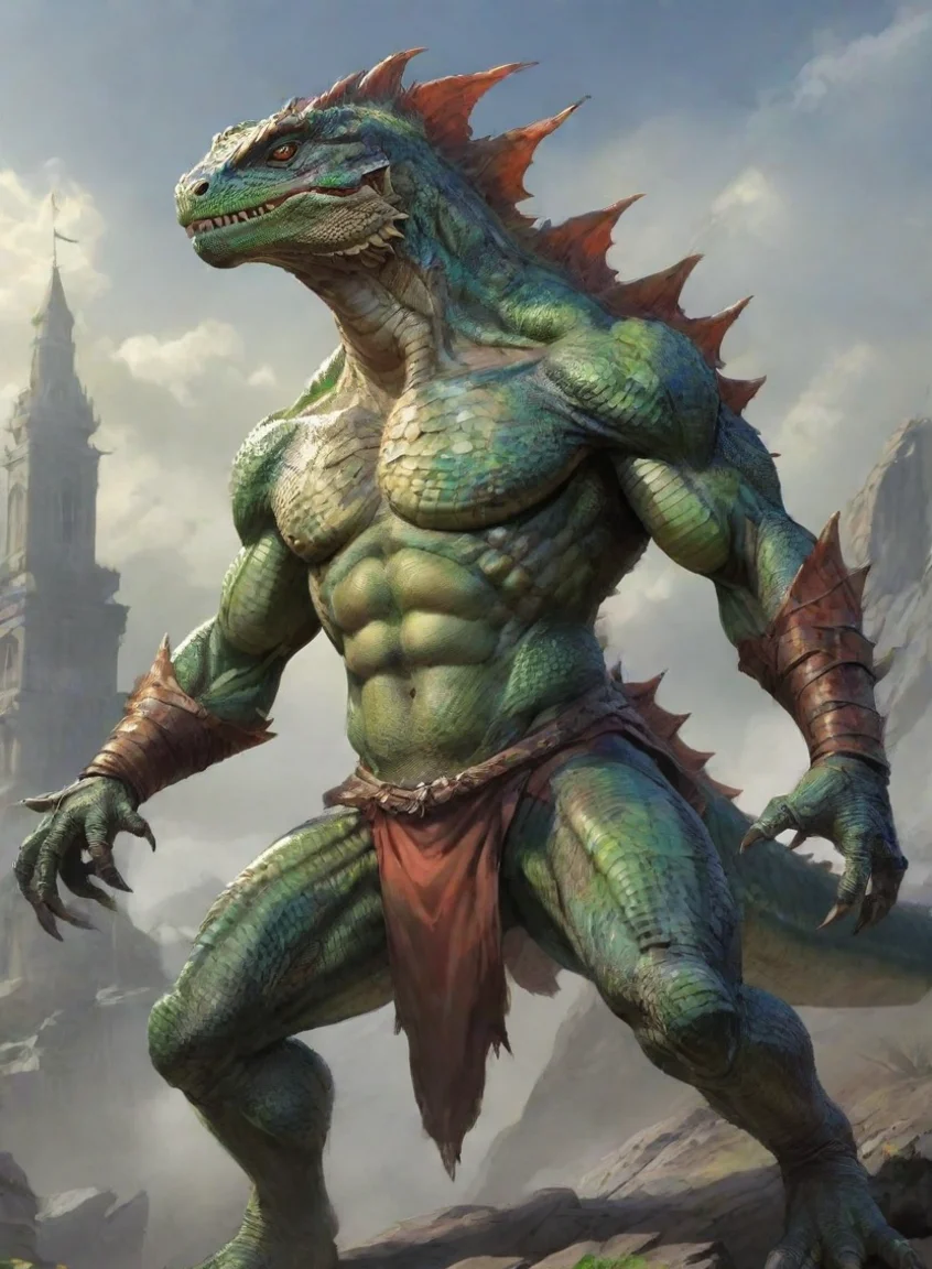 aicharacter giant lizard warrior hd anime art man  epic detailed portrait43