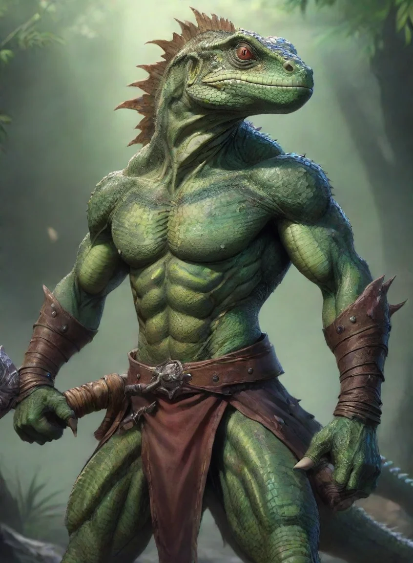 aicharacter lizard warrior hd anime art man  epic detailed portrait43