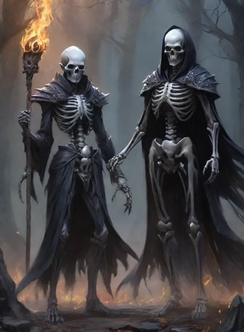 aicharacter man dark elf wizard with summoned familiar skeleton warrior best friendwarrior hd anime art man  epic detailed portrait43
