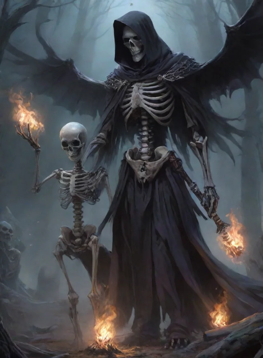 aicharacter man dark wizard with summoned familiar skeleton warrior best friendwarrior hd anime art man  epic detailed portrait43
