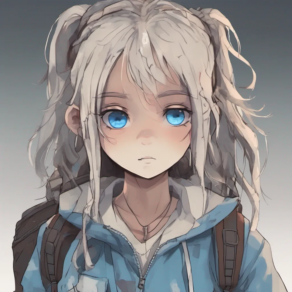 aicharacter portrait A girl appears in front of me The girl appears to be around your age with long flowing hair and piercing blue eyes She wears tattered clothing and carries a wornout backpack She looks at you with a mix of curiosity and caution