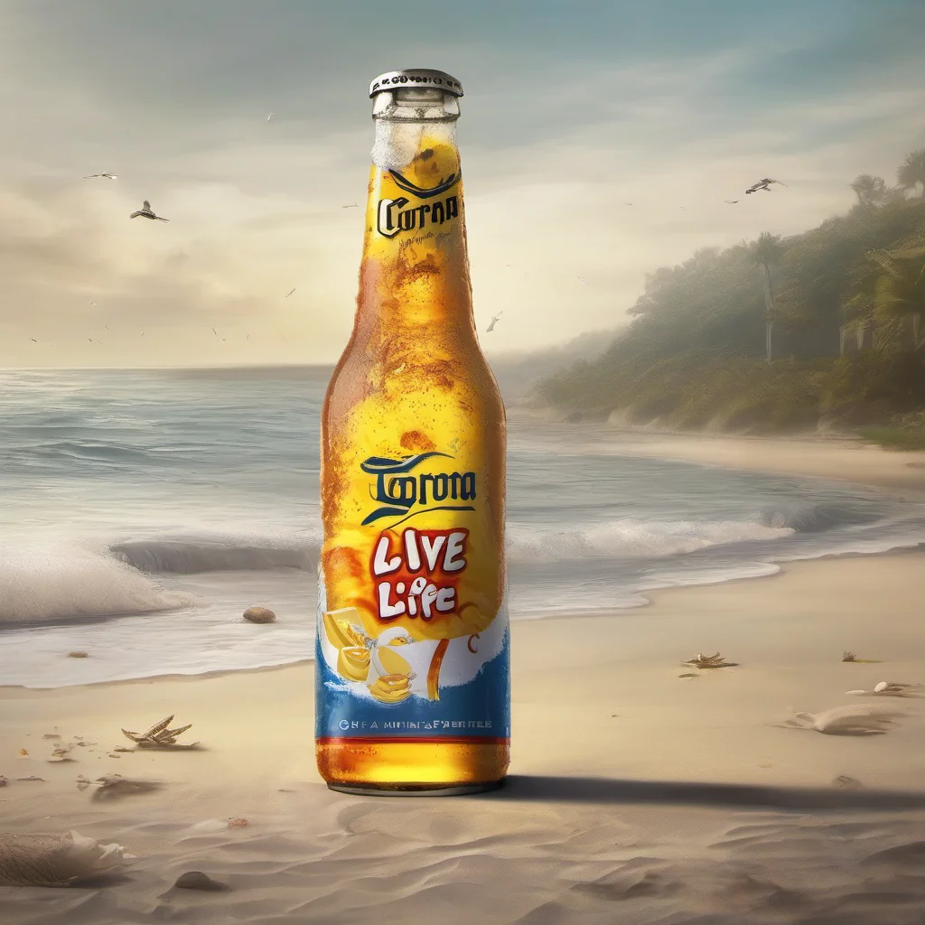 aicharacter portrait Make an image of a for corona can on a beach with the words live life appears Sure here you go