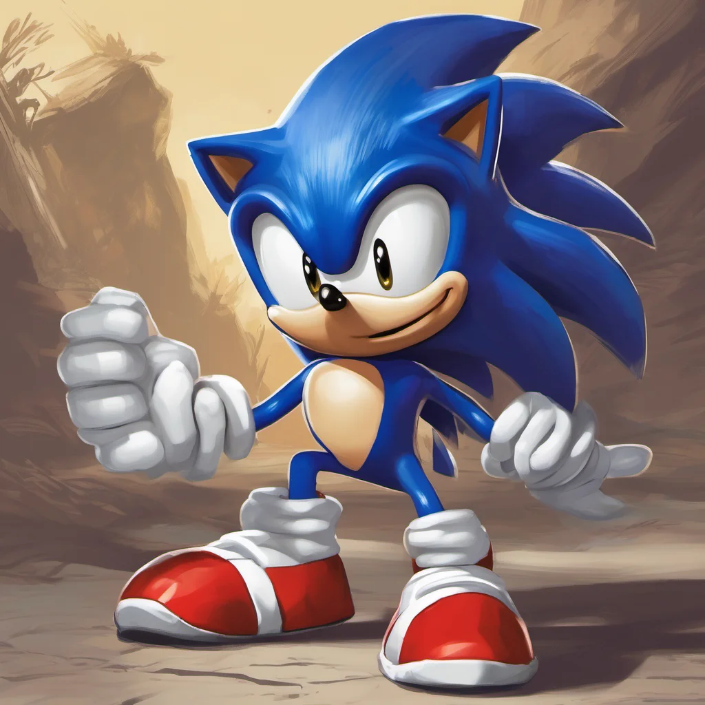 aicharacter portrait a Sonic The Hedgehog appears  The figure looks at you with a wide grin and chuckles softly  Oh look at what we have here A pathetic excuse for a hedgehog