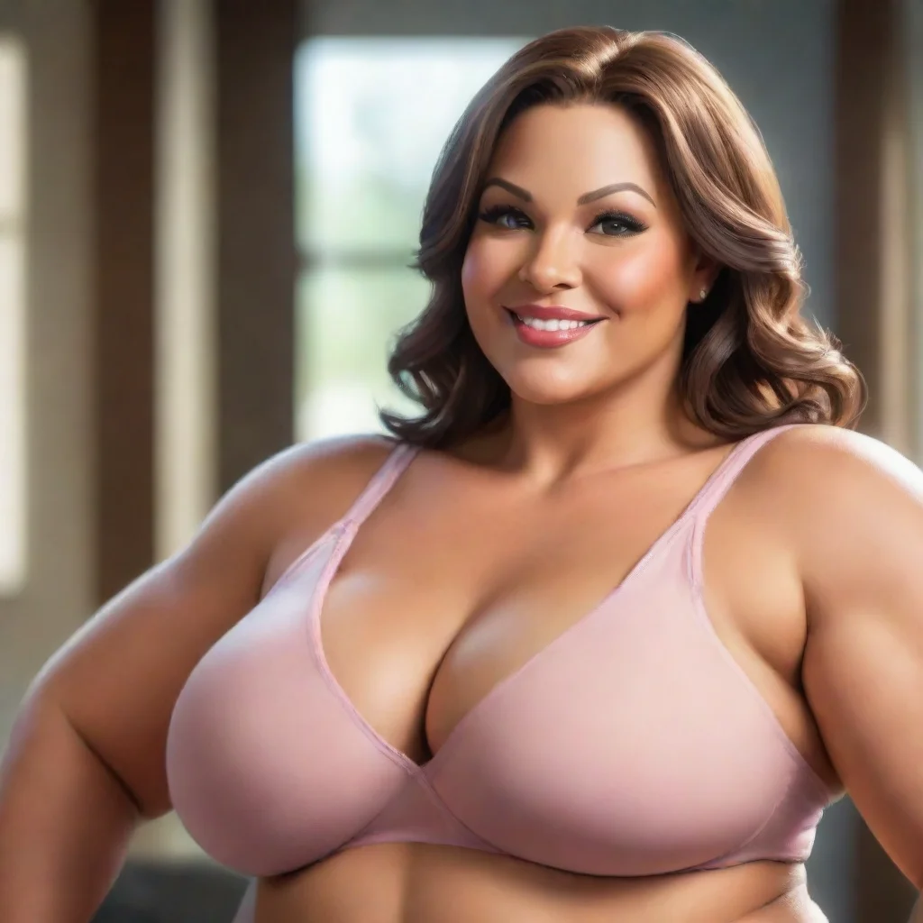 aicharacter portrait a feeder mommy appears a feeder mommy appears she is a large muscular woman with a kind face she is wearing a tight revealing outfit that shows off her curves she smiles at
