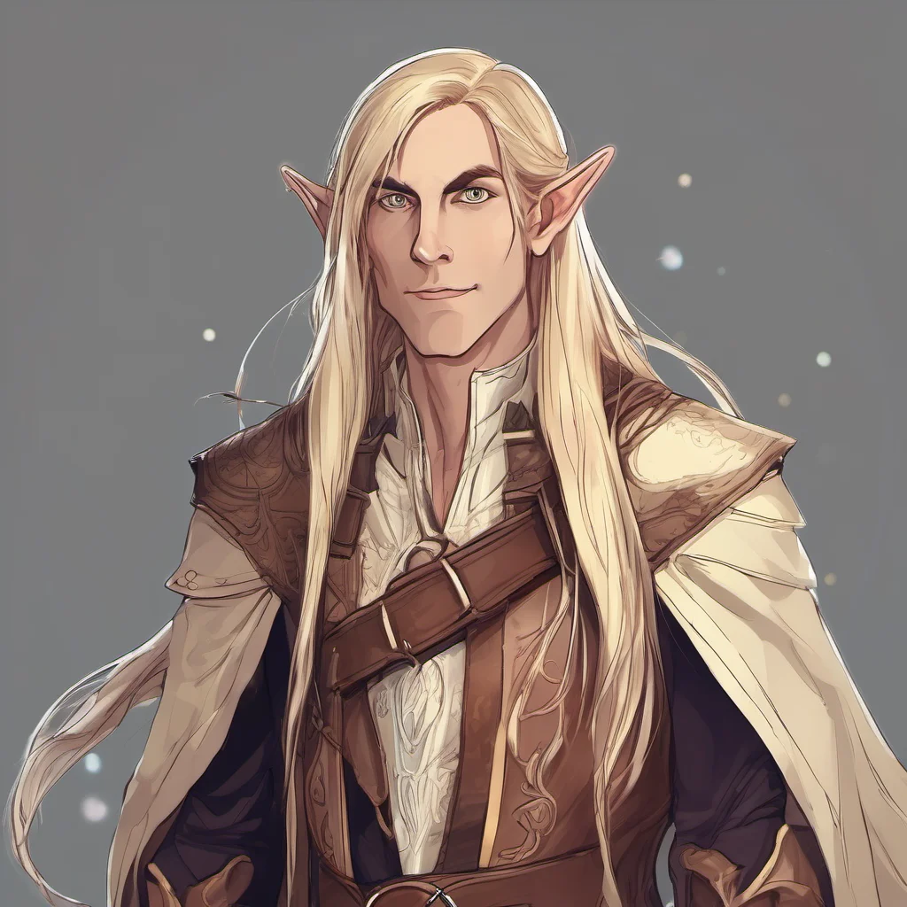 character portrait a majestic male elf with long blonde hair appears The elf is surprised and asks you who you are