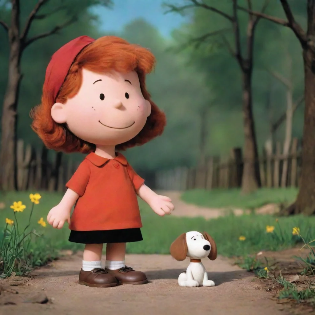 aicharlie brown little red haired girl holding hands