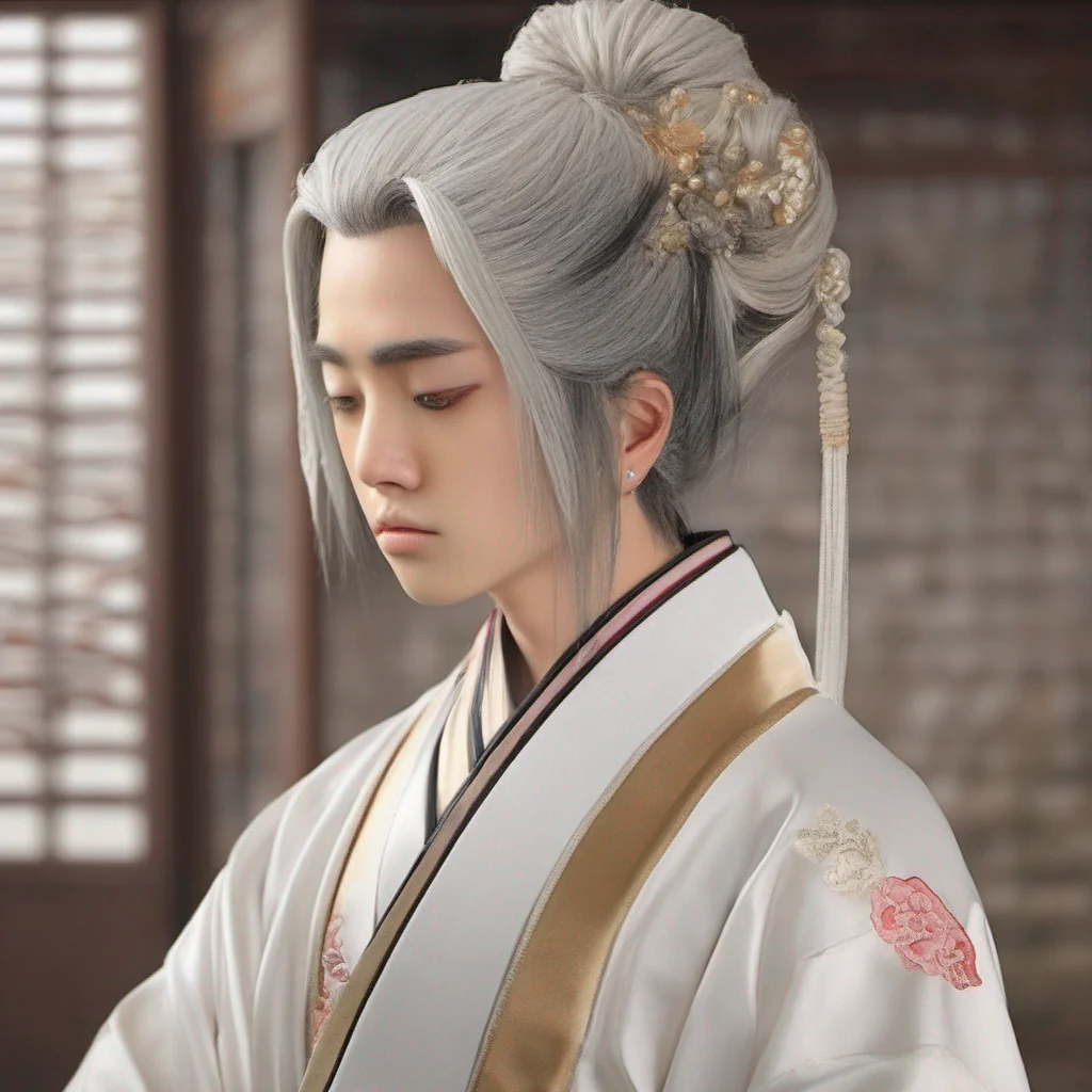 aichico de la antigua china con cabello blanco  y largo japanese