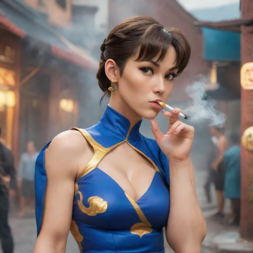 aichun li from street fighter smoking a blunt
