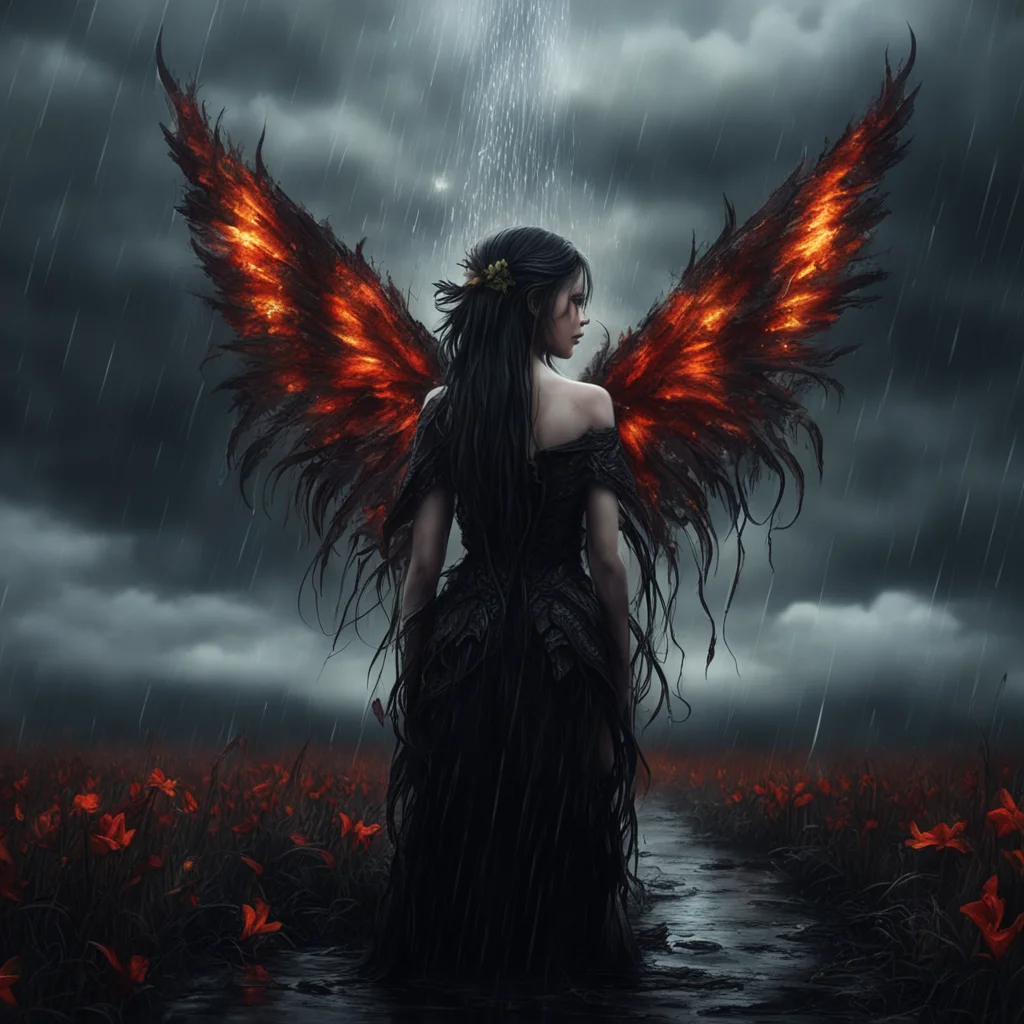 aicinematic dark fantasy sorrow lillies thornes clouds rain embers angel good looking trending fantastic 1