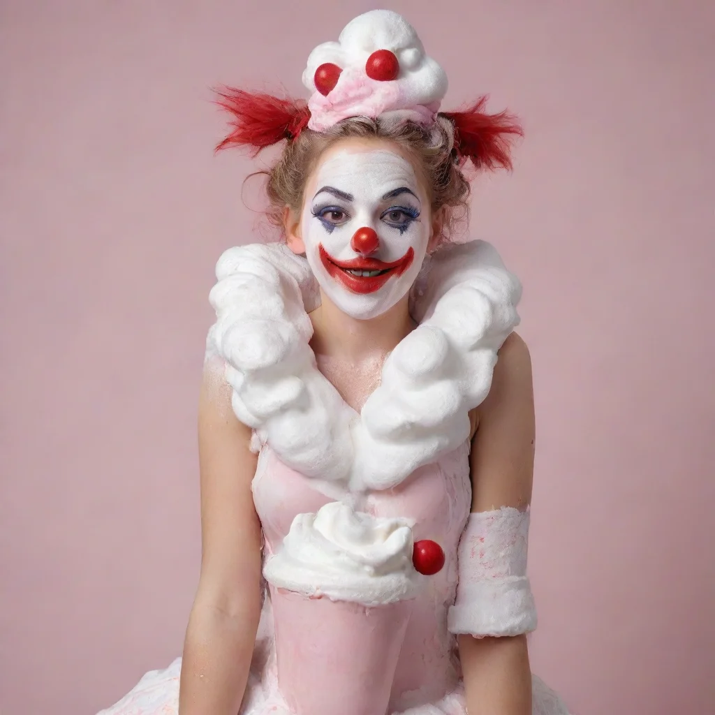 aiclown girl covered in whipped cream