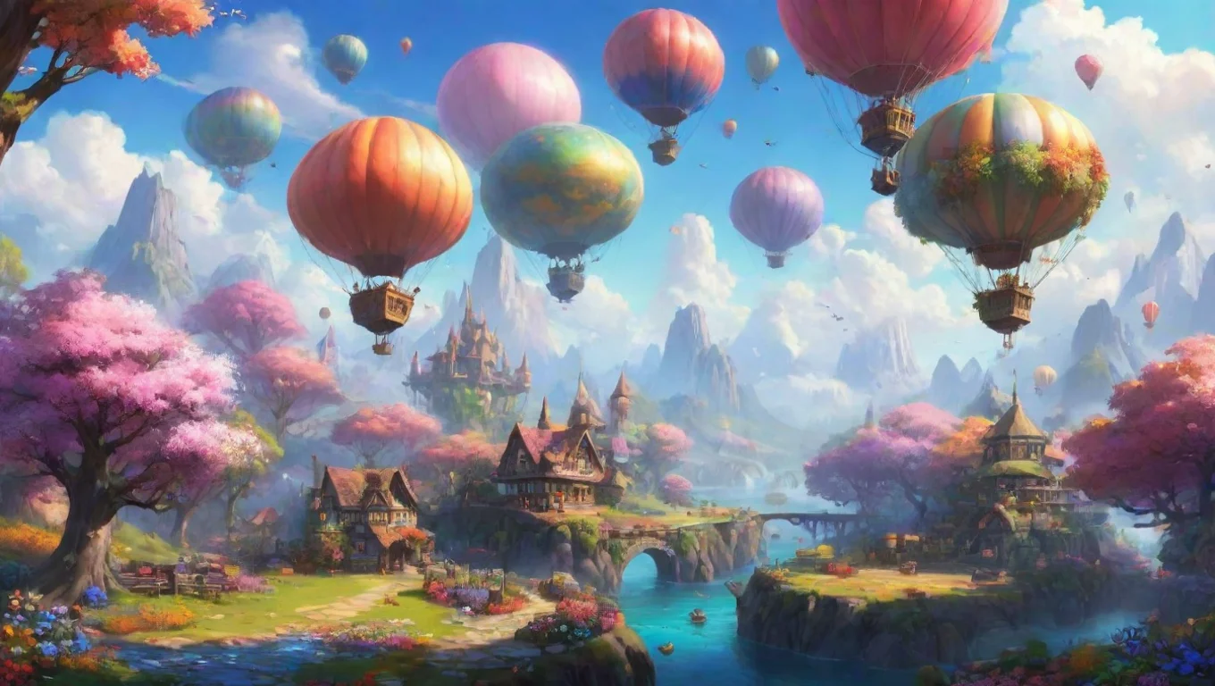 aicolorful world hd amazing cosy flowers colorful trees fantasy world fun with airships artstation widescreen