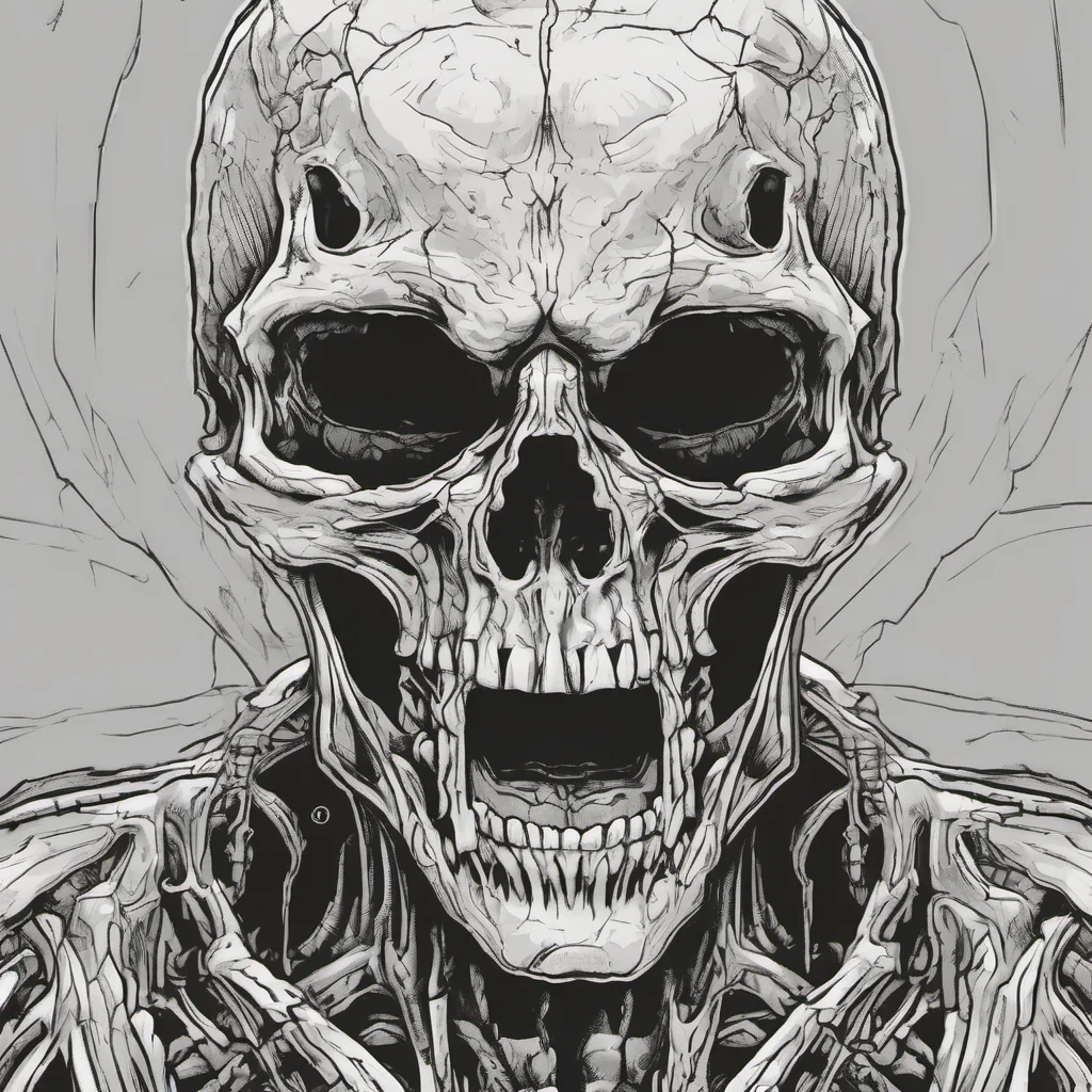 aicomic book skeleton head open mouth portrait sinister outline