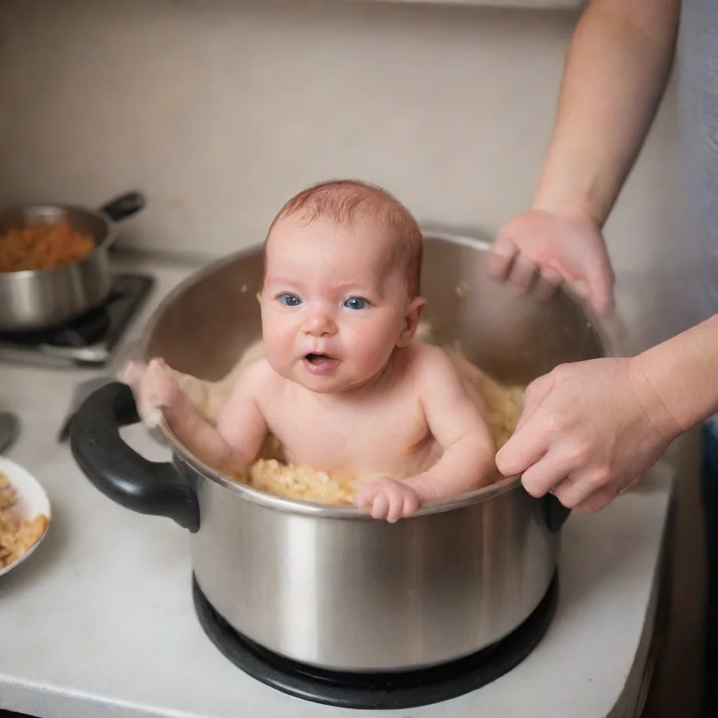 aicooking a newborn baby in a pot on a cooker