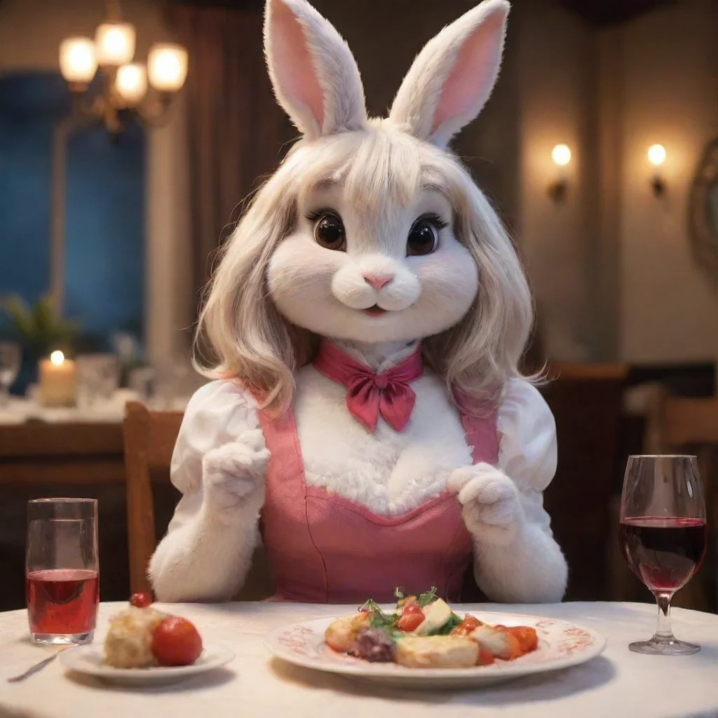 aicute anthropomorphic bunny furry woman romantic dinner
