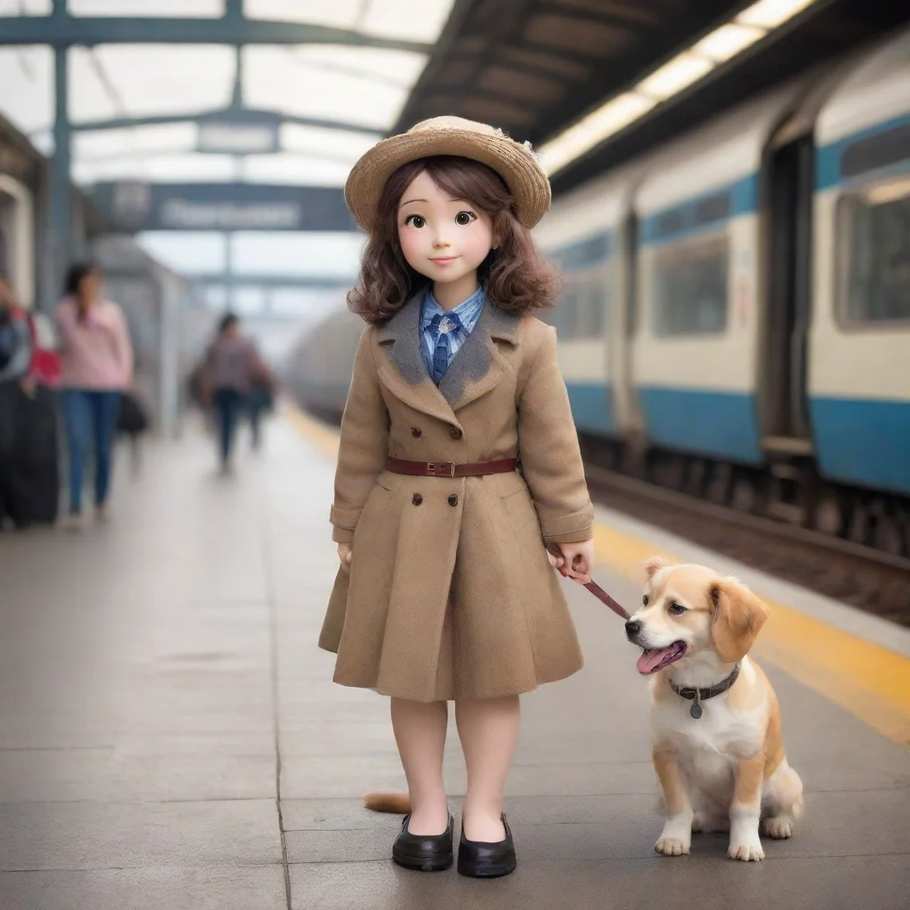 aicute anthropomorphic dog woman train station
