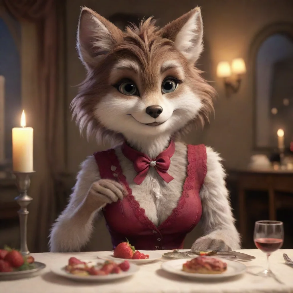 aicute anthropomorphic furry woman romantic dinner