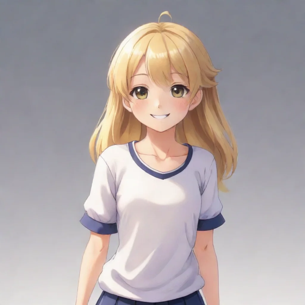 cute blonde anime girl smiling standing