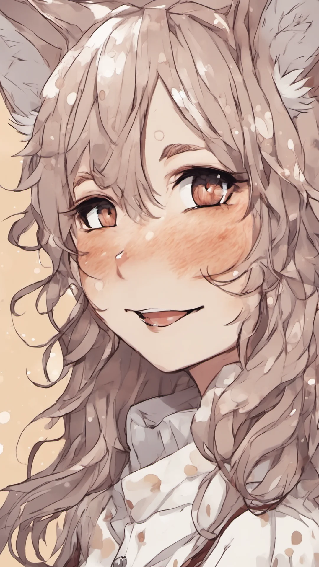 cute freckled kitsune smiling tall