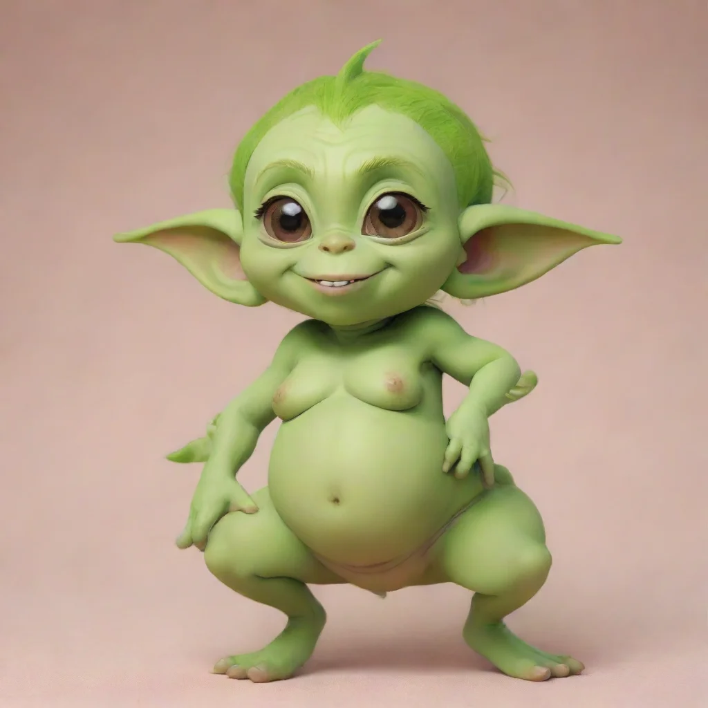 aicute happy green skinned anime cartoon goblin pregnancy
