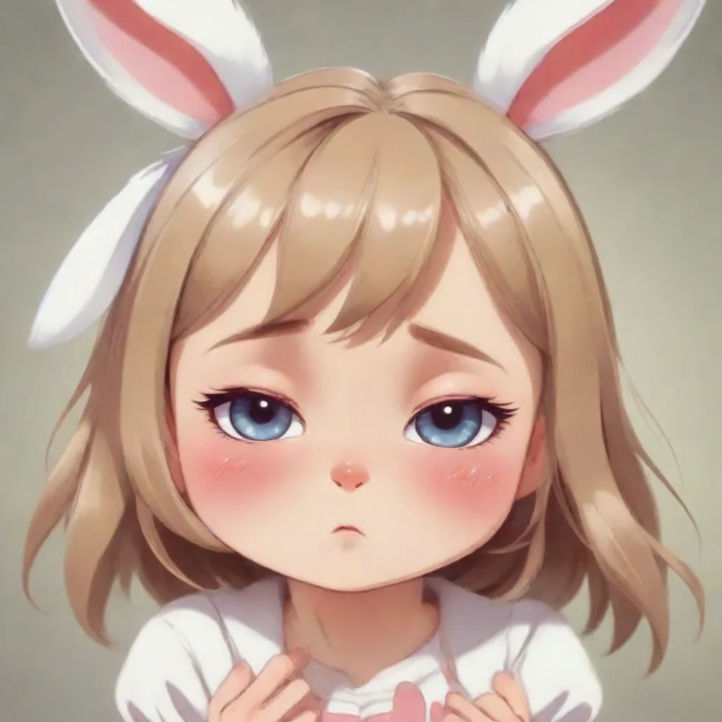 aicute sad crying cartoon anthropomorphized bunny girl looking at viewer propaganda poster hd
