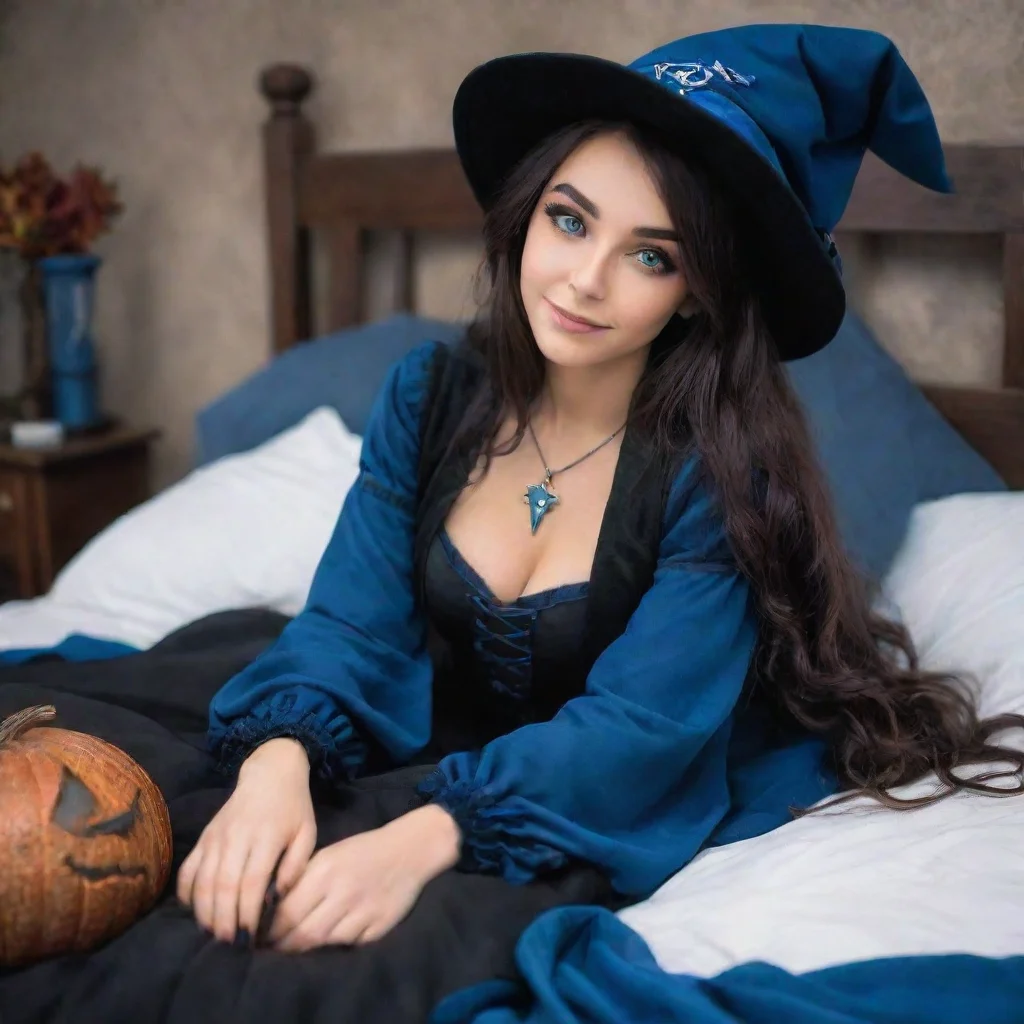 aicute seductive witch laying on bed happy ravenclaw