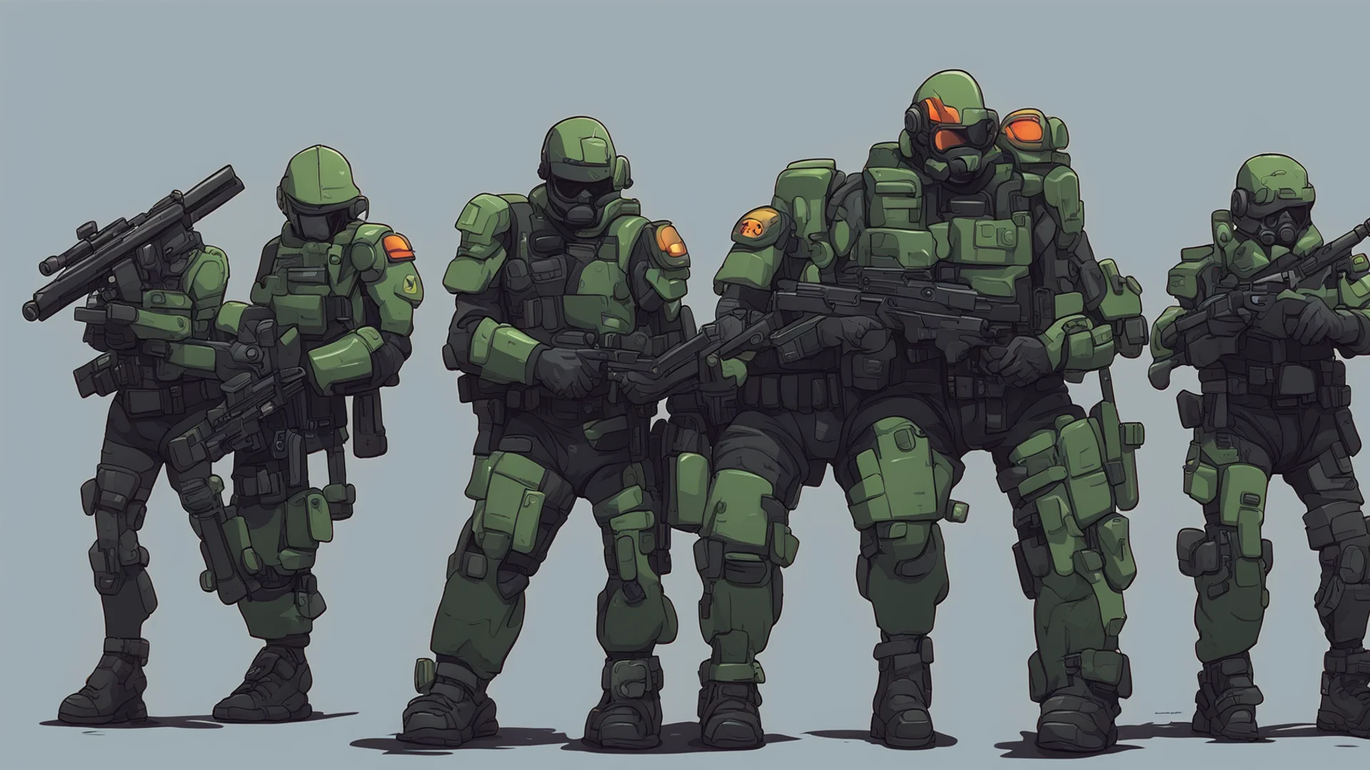 aicybepunk cartoon soldiers with guns wide