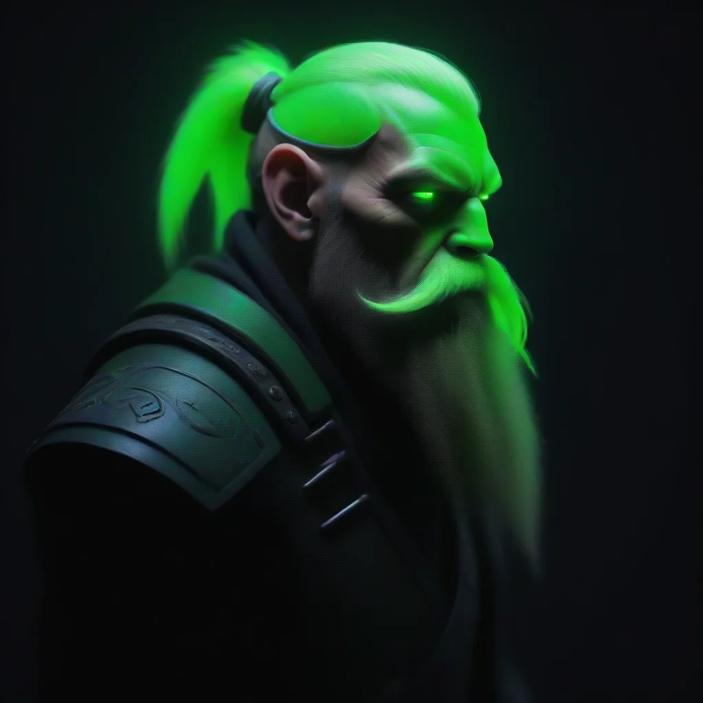 cyberpunk neon bearded dradlock viking matrix green odins raven with axe