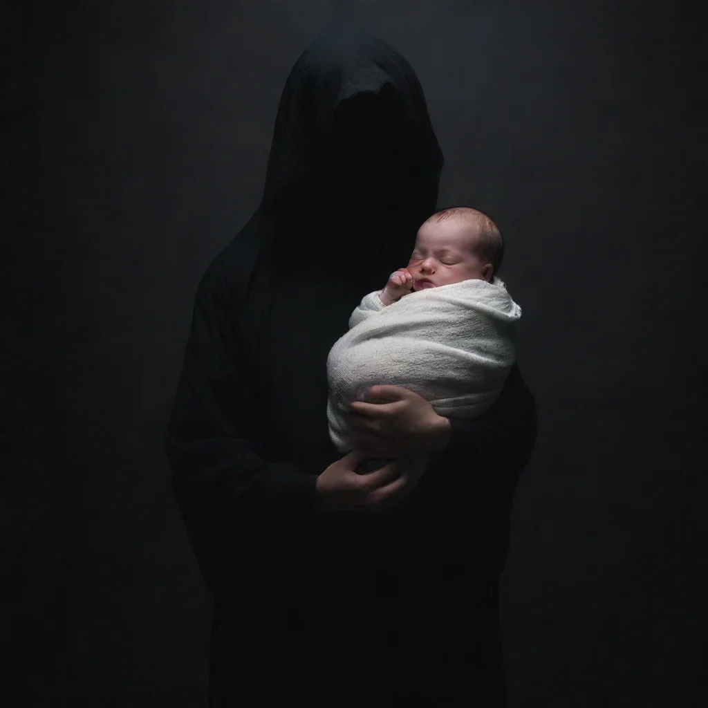 aidark figure holding a newborn baby