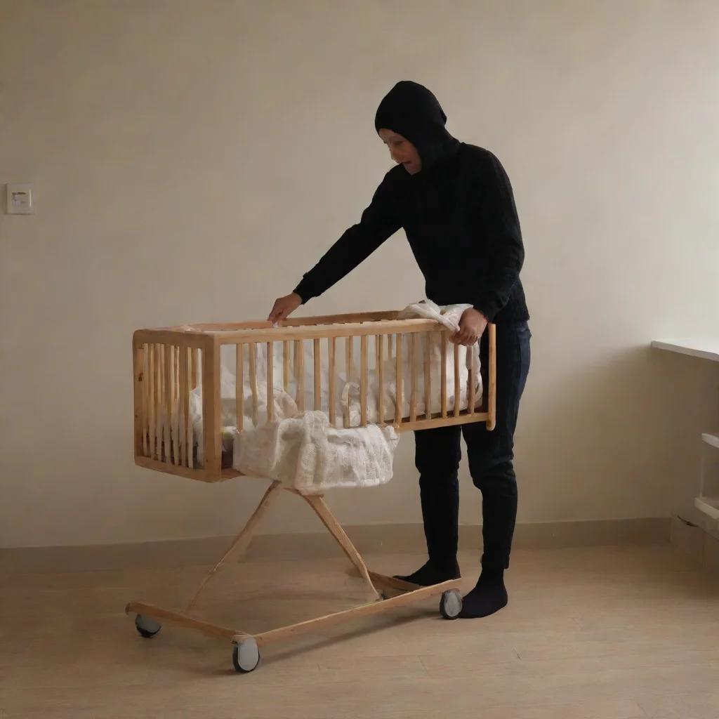 aidark figure taking newborn baby from a cot