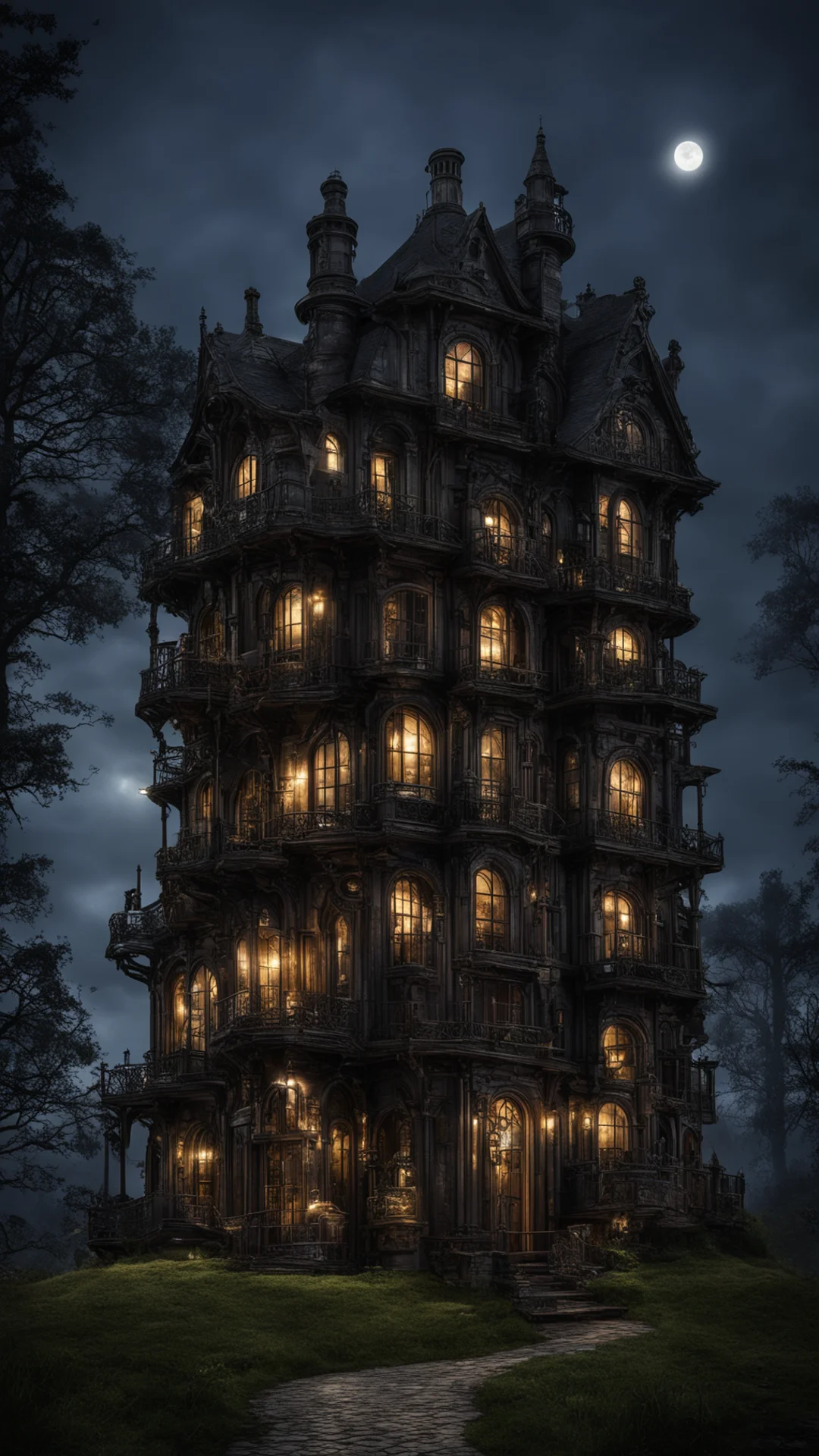 aidark steampunk estate at night good looking trending fantastic 1 tall