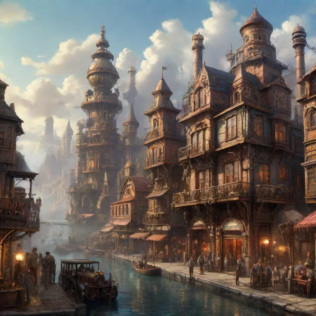 aidigital art steampunk chill town epic lovely detailed world