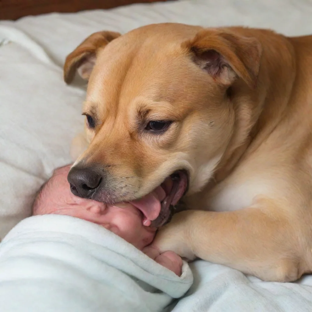 aidog biting a newborn baby