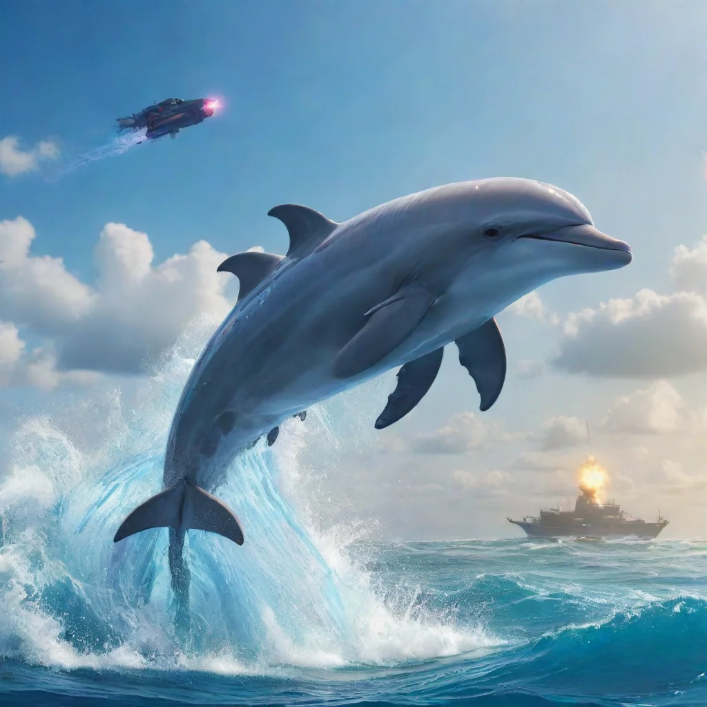 dolphin with lazer guns on it jumping out of the ocean hd artstation art