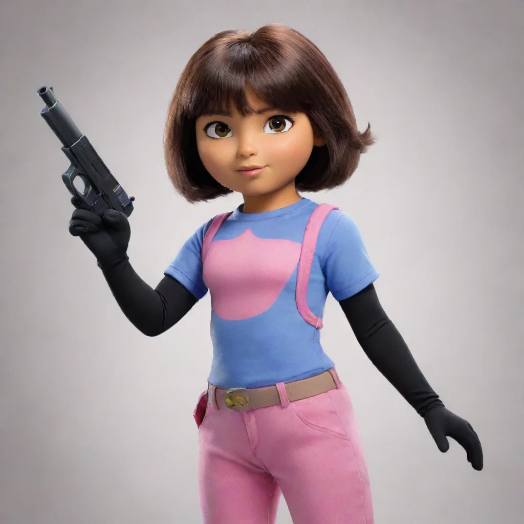 aidora the explorer with black gloves and gun
