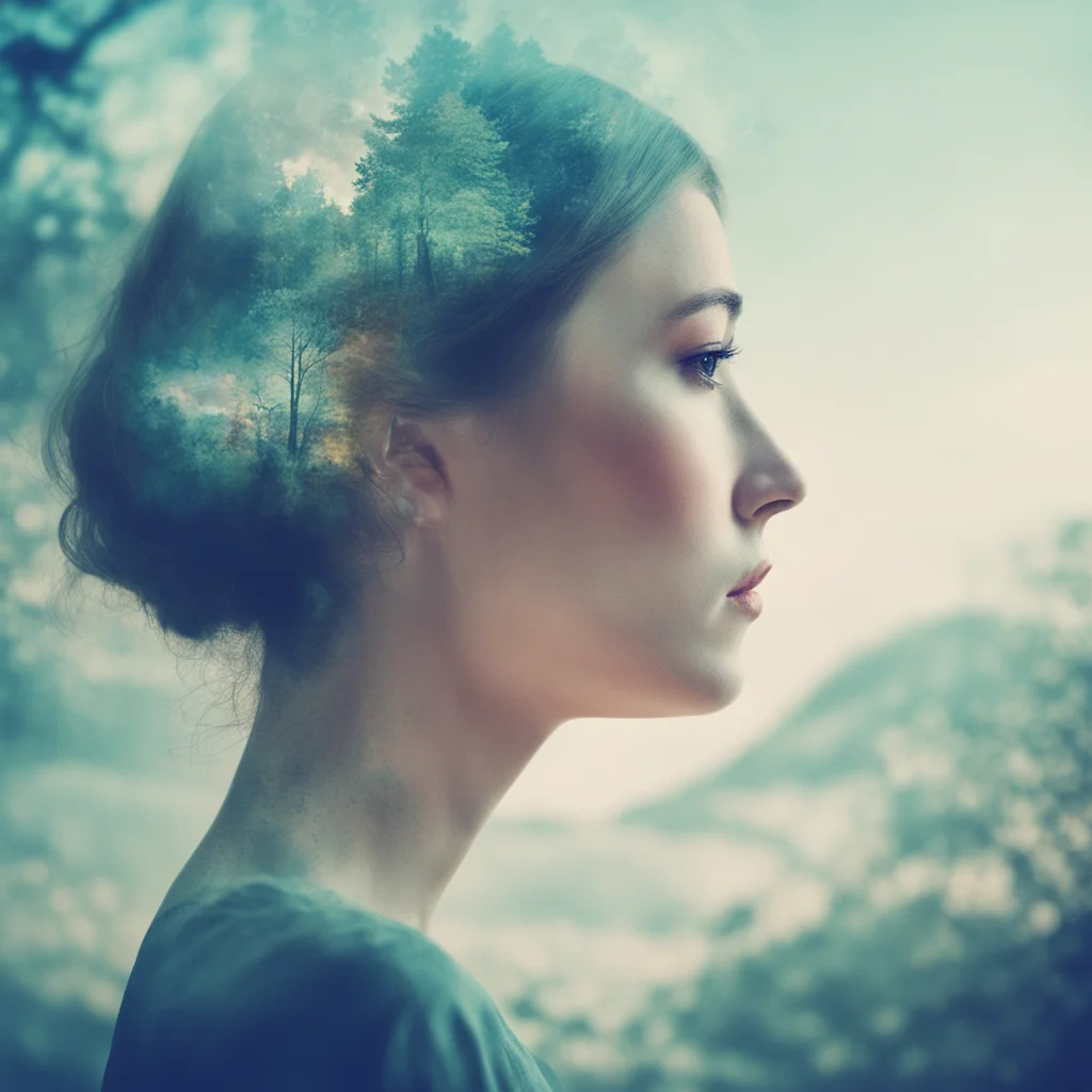 aidouble exposure double exposure portrait beautiful side profile face with double exposed background fantasy environment epic surroundings idillic setting calm good looking trending fantastic 1