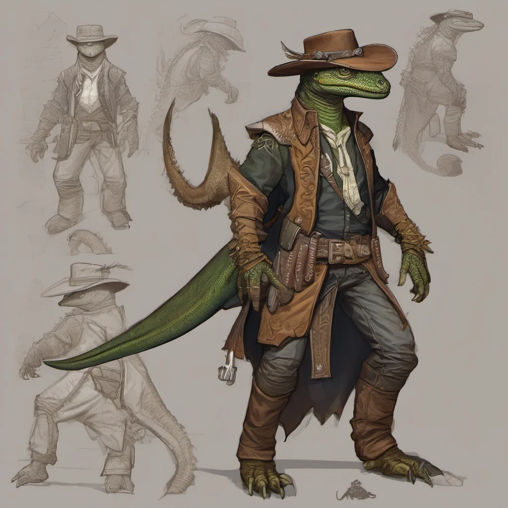 aidraconic heritage lizardfolk male cowboy amazing awesome portrait 2