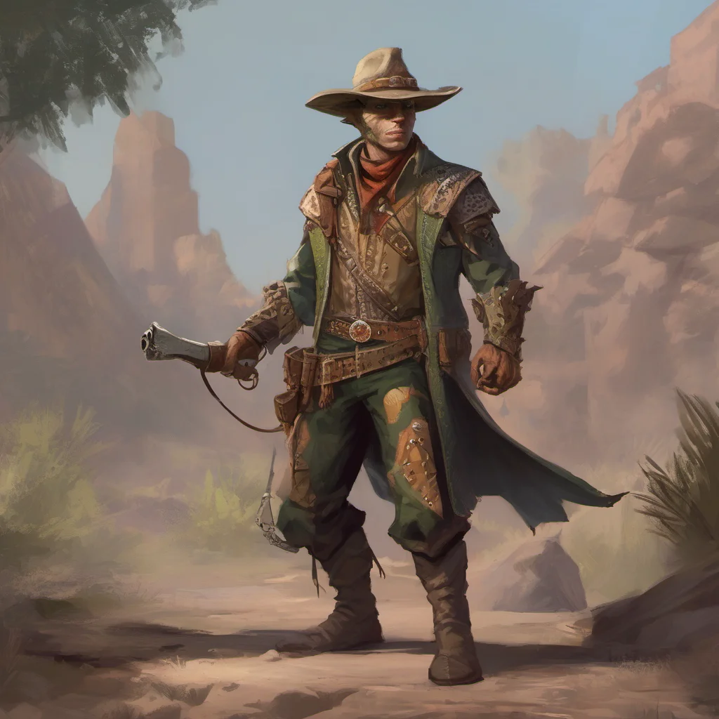 aidraconic heritage lizardfolk male cowboy confident engaging wow artstation art 3