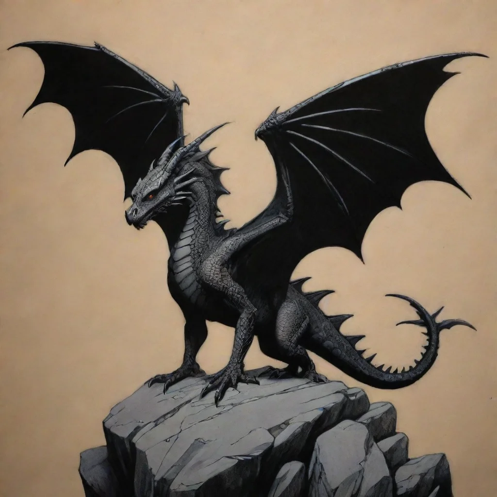 aidragon on rock tattoo open wings by mike mignola and karel thole black paper ar 23