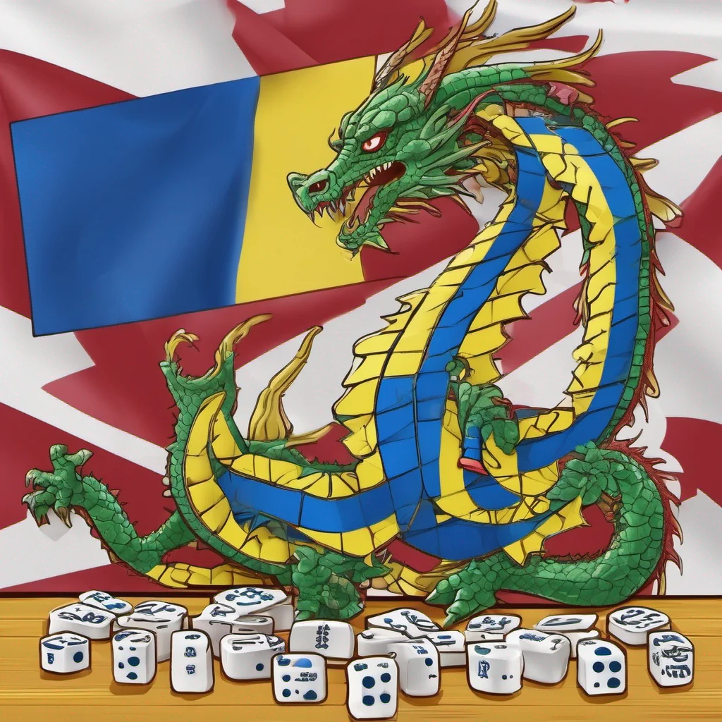 aidragon playing mahjong with ukrainian flag on background  amazing awesome portrait 2