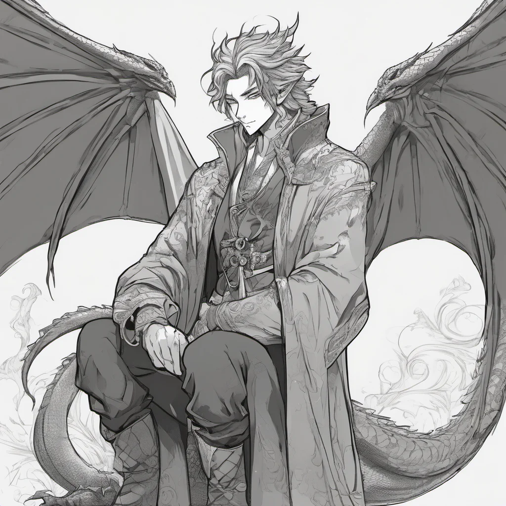 dragon sweet masculine mage line art anime