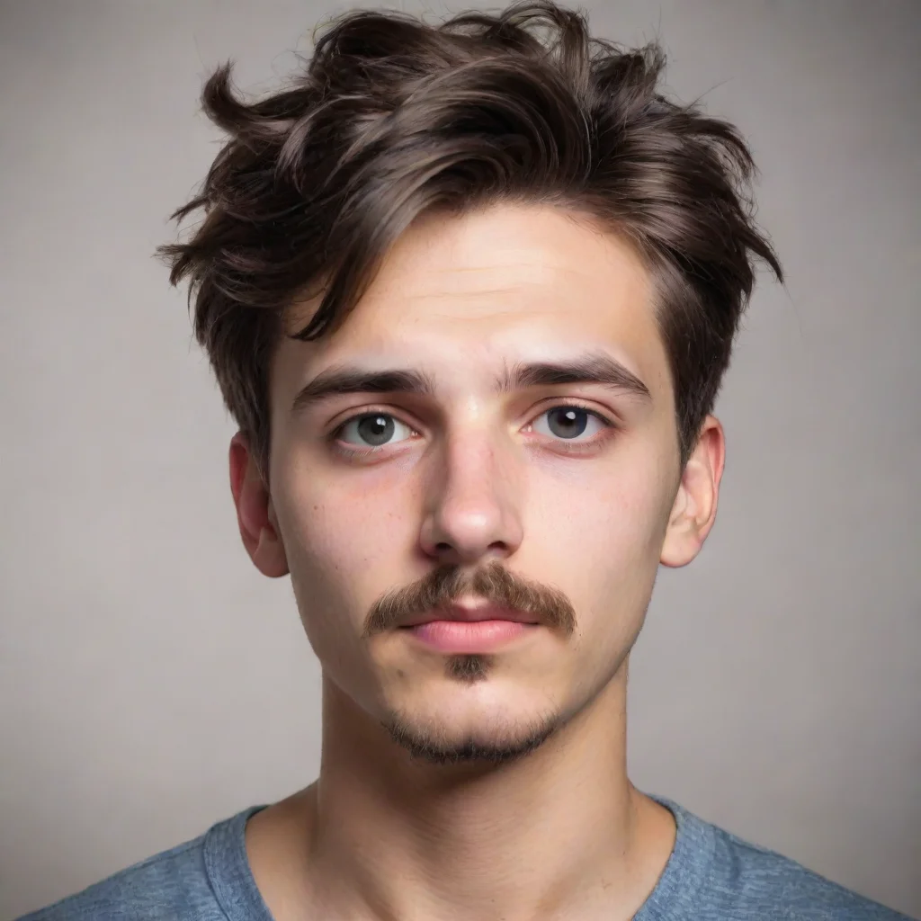 aidraw a 20 year old boy with a mustache and goatee who is suffering from depression