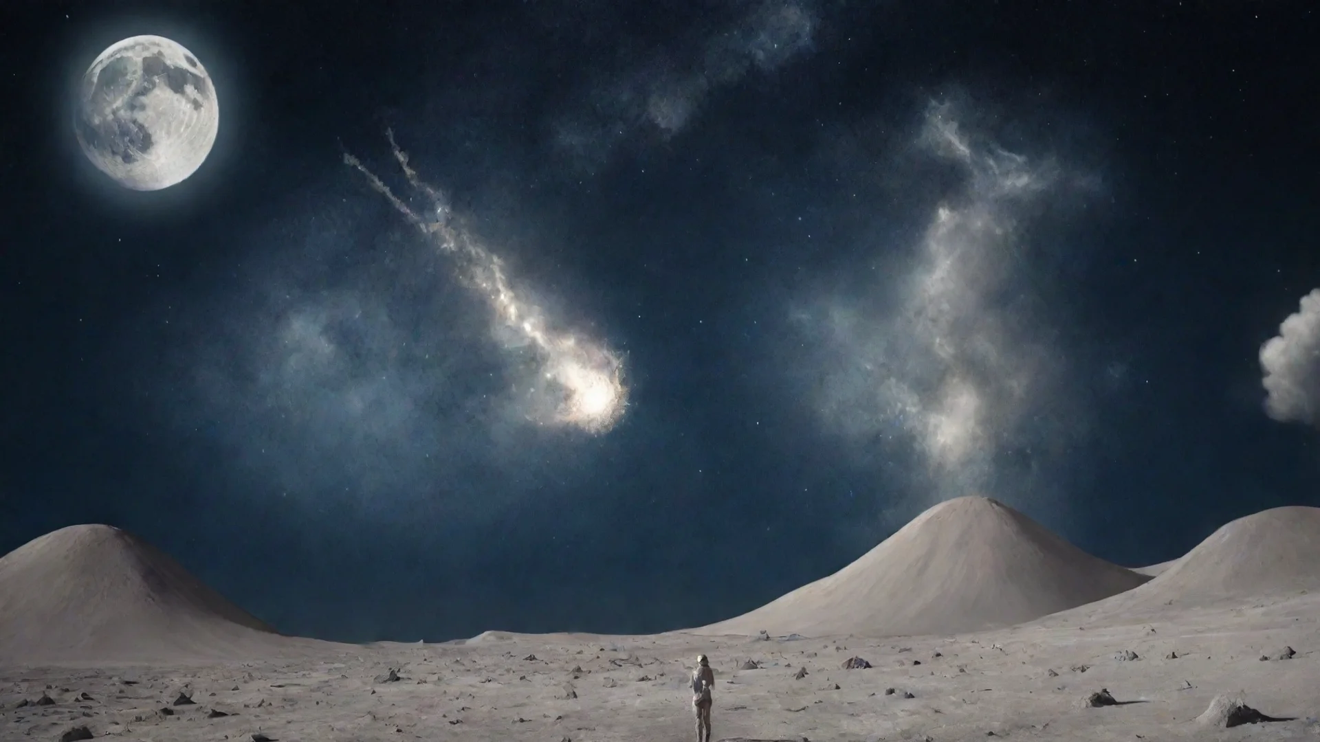 aidraw a man with mustache in vacation on moon with earth explosion  hdwidescreen