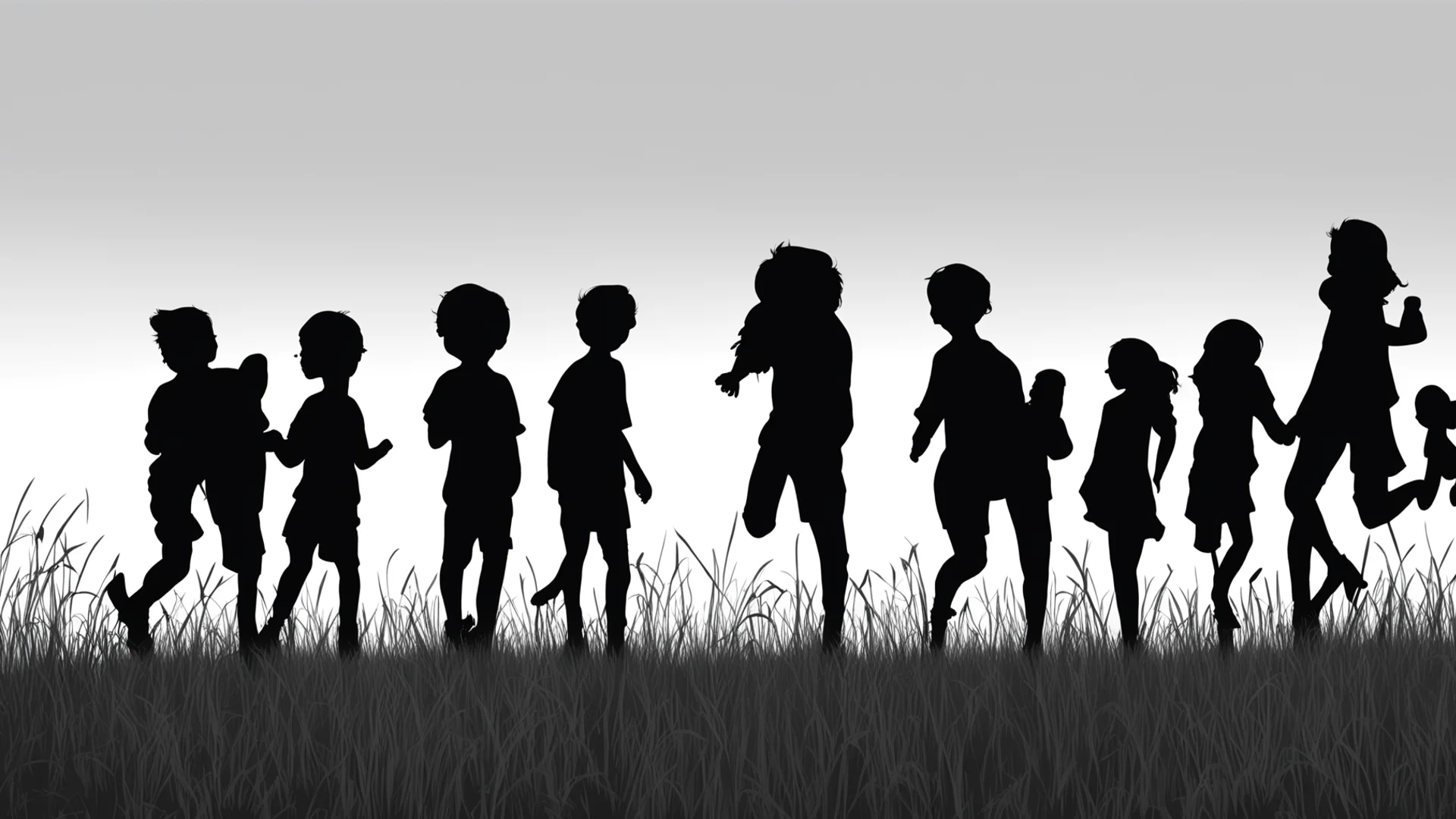 aidraw a silhouette of a group of boys and girls playing in a field confident engaging wow artstation art 3 wide