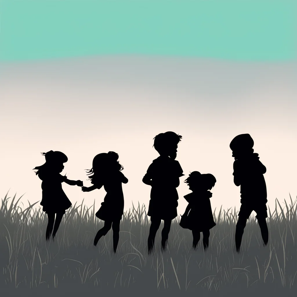 aidraw a silhouette of a small group of boys and girls playing in a field good looking trending fantastic 1