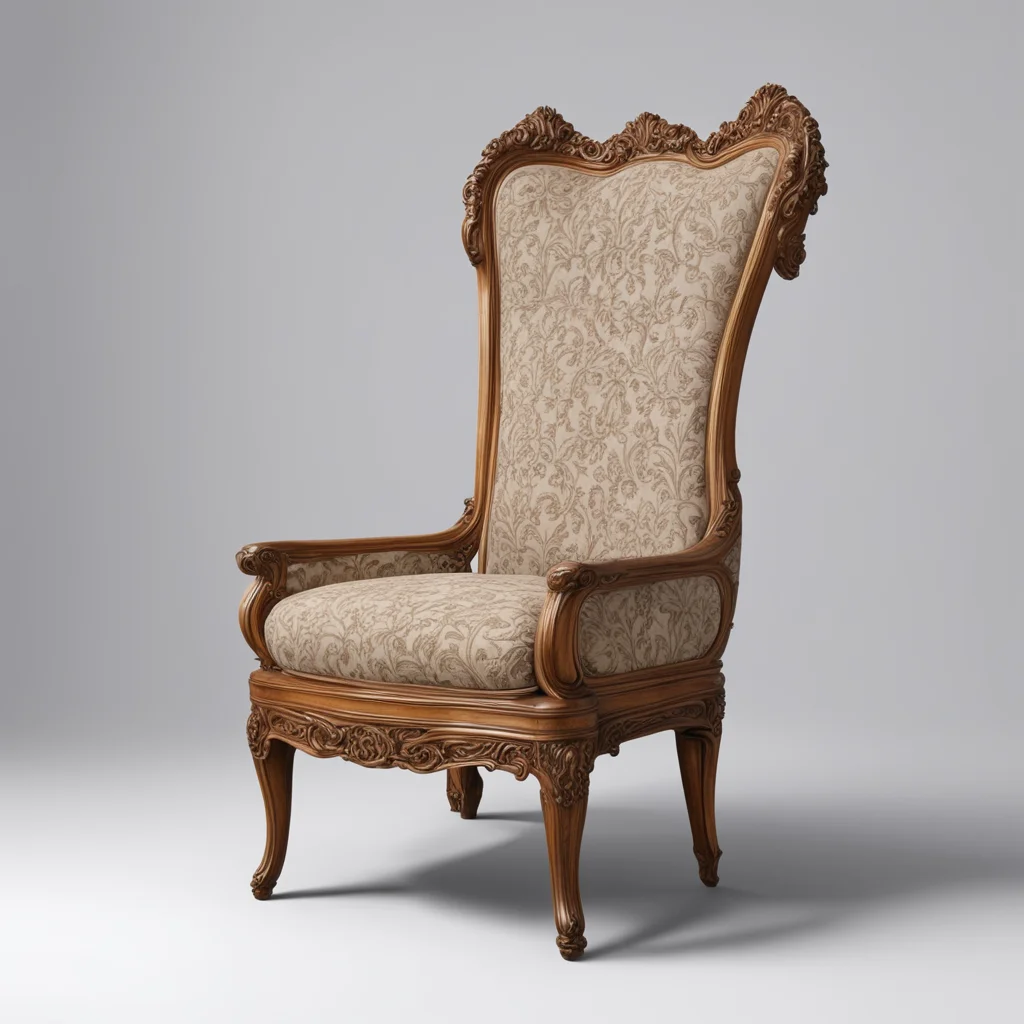 aidraw a small armchair with arms  french style . backrest with mesh and a beautiful carving on the upper part of the backrest. light mahogany wood. confident engaging wow artstation art 3